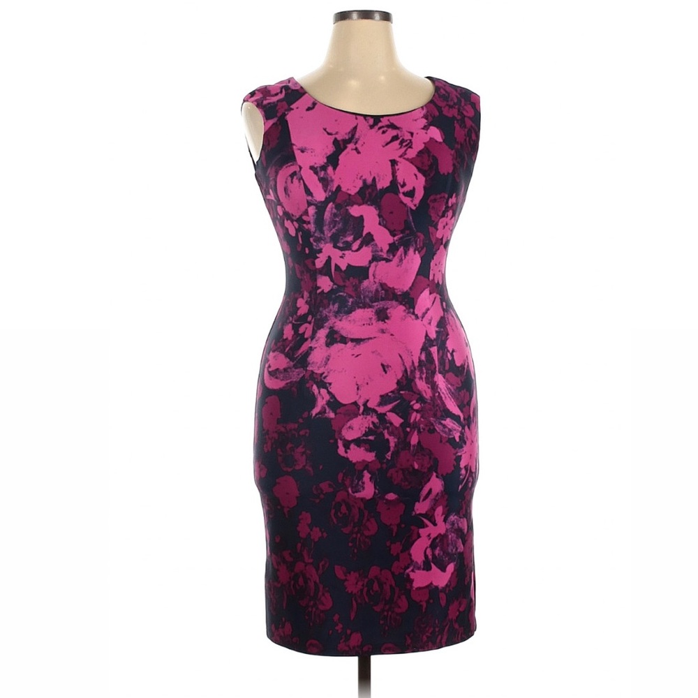 Adrianna Papell pink and blue scoop neck sleeveless floral dress size 6